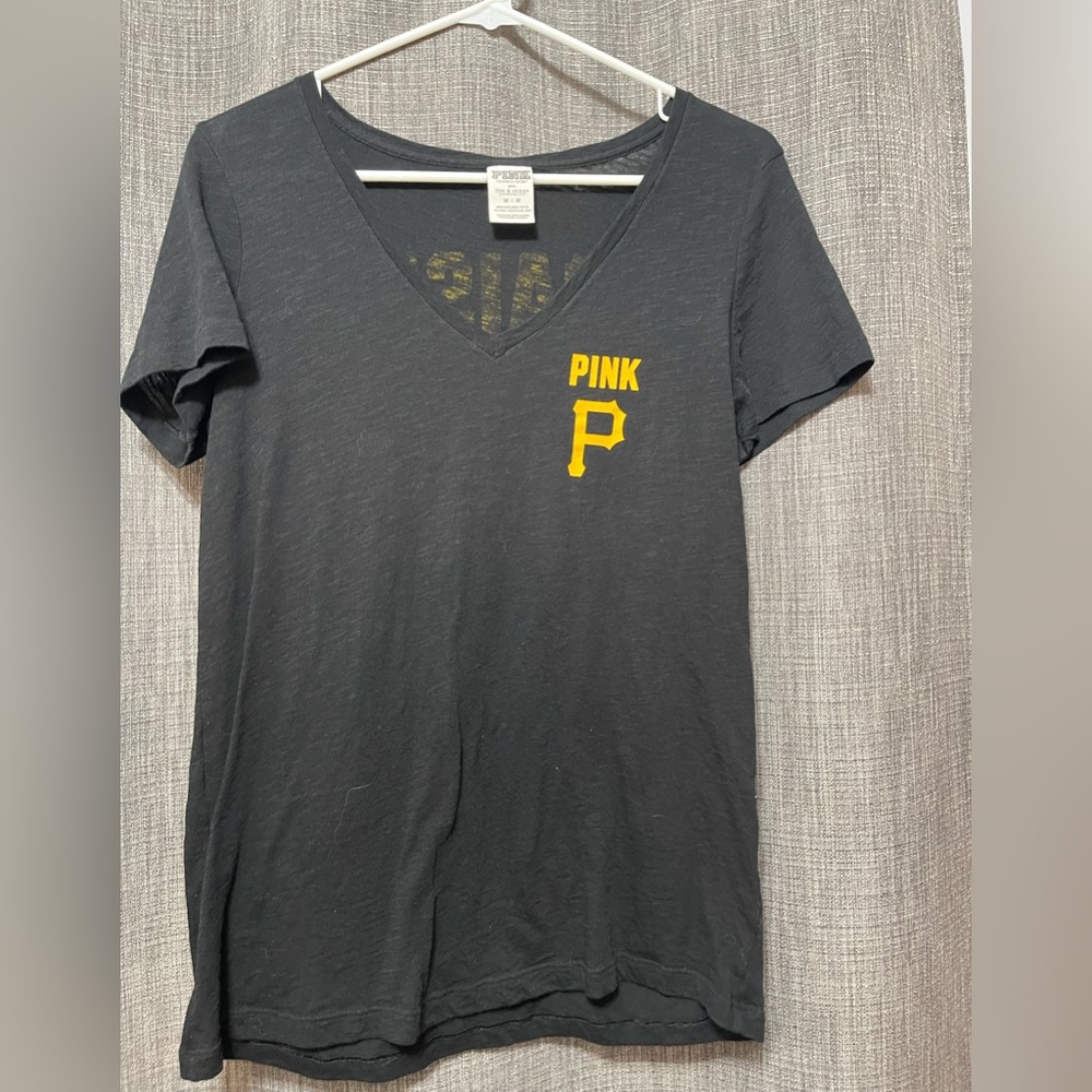 PINK Victoria's Secret Black Tee with Yellow Logo